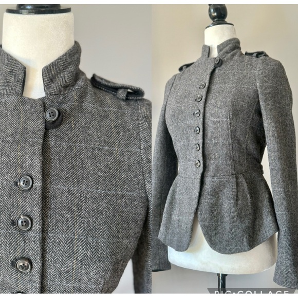 Zara Jackets & Blazers - Grey Wool Herringbone Tweed Victorian Peplum Blazer - XS